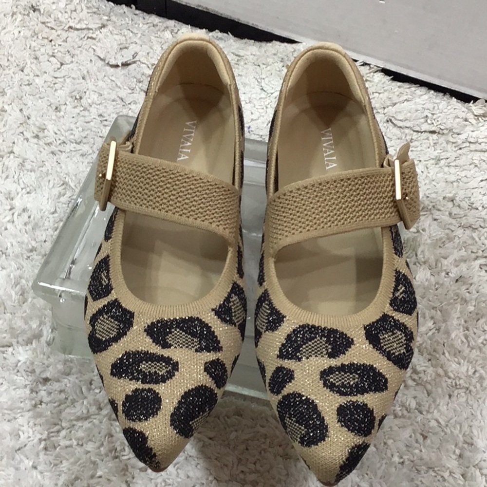 Vivaia metallic gold leopard Maria knit Mary Jane flats 36.5 - Picture 5 of 14